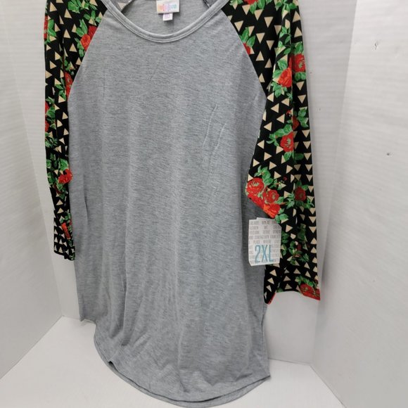New tags LuLaRoe Randy XXL 2XL Longer sleeves Gray solid front w Black red green - Picture 6 of 12